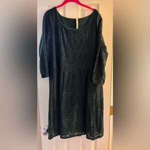NY Collection Dark Green Lace Long Sleeve Dress